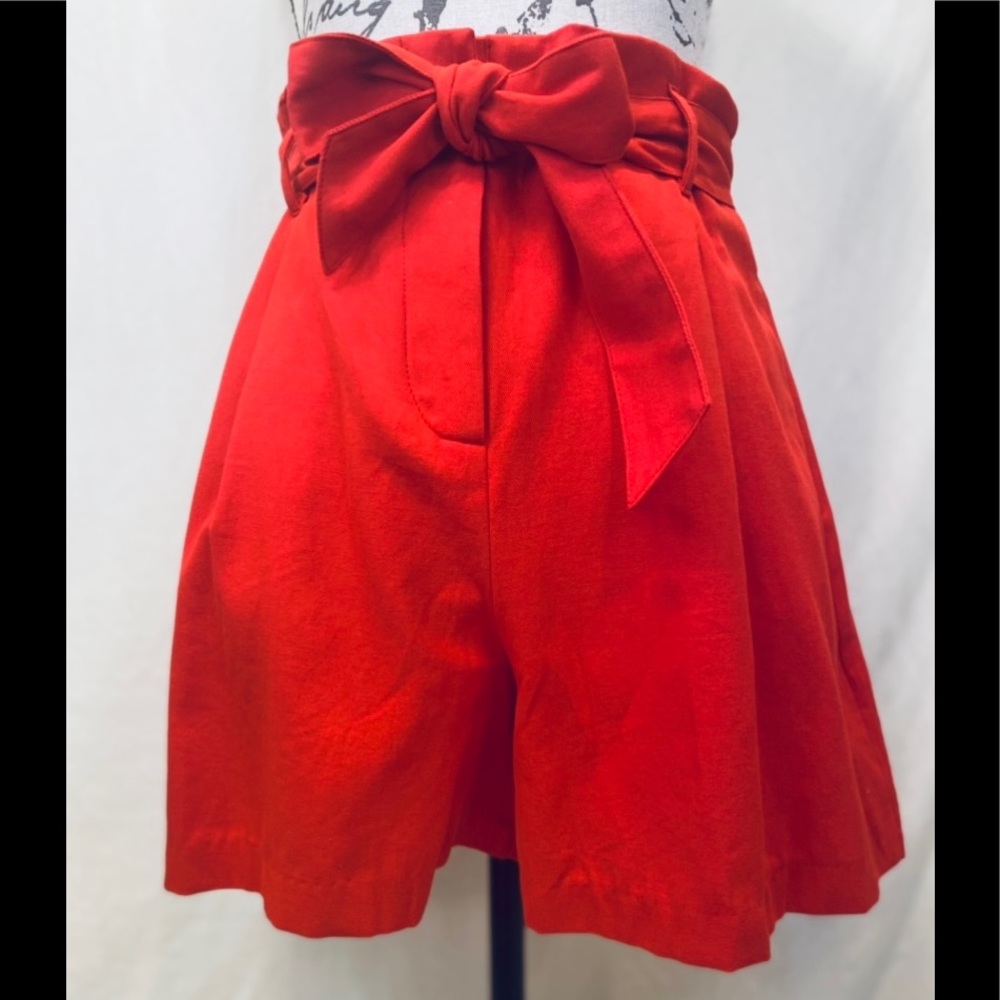 Entro Red Paper Bag Style Shorts Removable Tie Belt Faux Back Pockets NWT